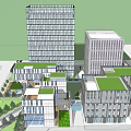 Modern Multiple Office Buildings Complex With Green Roofs And Landscape Design 3d model