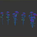 Vibrant Red And Purple Flowers With Green Stems And Leaves On Reflective Dark Surface