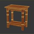 Elegant Wooden Side Table With Striped Design Two Tier Shelf And Cylindrical Legs