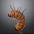 3D Rendered Pink And Orange Caterpillar With Segmented Body Red Spiky Structures Curved Gray Background