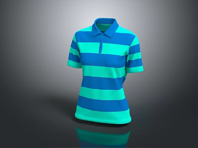 Blue And Green Striped Polo Shirt With Short Sleeves And Collar Design 3d model