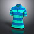 Blue And Green Striped Polo Shirt With Short Sleeves And Collar Design