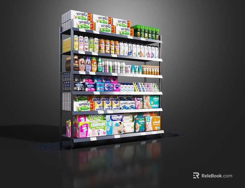 Retail Display Shelf With Various Products Neatly Arranged In Different Categories 3d model 