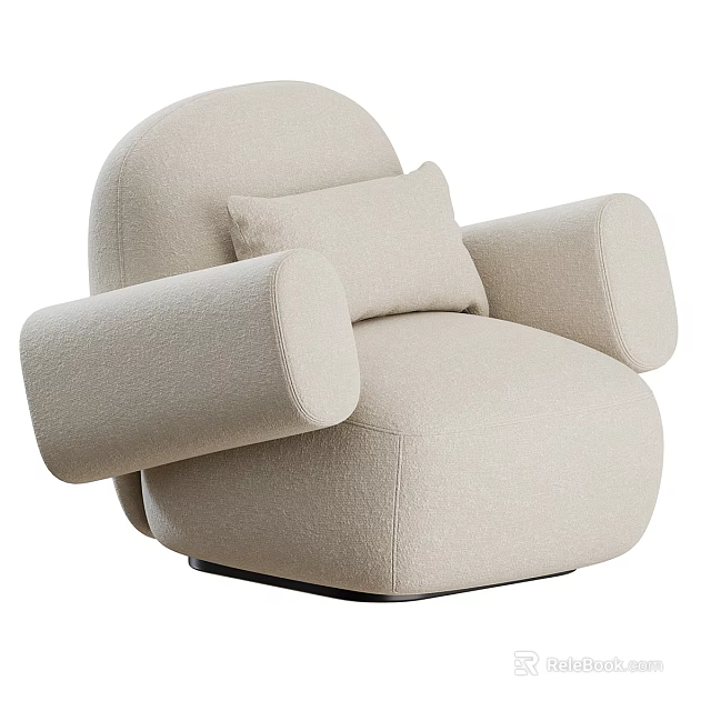 Beige Single Seater Sofa With Rounded Armrests And Cushion In Modern Style 3d model 