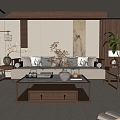 New Chinese-style Home Living Room Song-style Aesthetics Living Room No Main Lamp Living Room 3d model