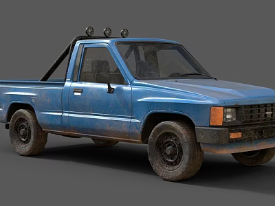 Rusty Blue Vintage Pickup Truck With Roof Lights And Off Road Tires 3d model