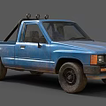 Rusty Blue Vintage Pickup Truck With Roof Lights And Off Road Tires