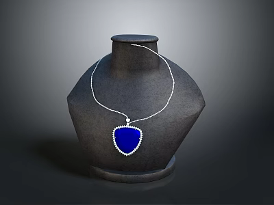 Stylish Blue Pendant Necklace With Silver Chain On Black Mannequin 3d model
