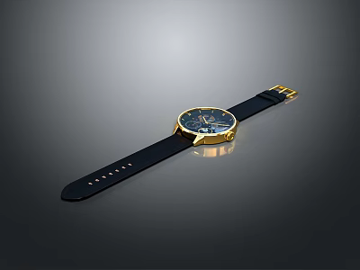 Elegant Luxury Watch With Black Leather Strap And Gold Case Design Details 3d model