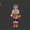 Red And White Hooded Anime Character 3D Model With Skirt Gloves And Boots