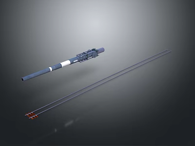 Modern Cannon Weapon Design With Blue Barrel White Section And Long Red Rods 3d model