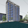 Modern High Rise Residential Building With Greenery And Front Reflecting Pool