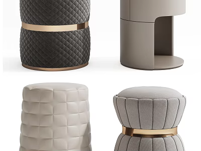 Modern Ottoman Collection with Quilted Patterns Gold Accents and Textured Upholstery 3d model