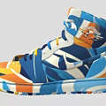 Colorful High Top Sneakers With Artistic Blue Orange White Pattern And Trendy Laces Design
