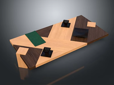 Modern Geometric Wooden Tray Design With Assorted Colored Blocks And Green Accent 3d model