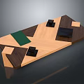 Modern Geometric Wooden Tray Design With Assorted Colored Blocks And Green Accent