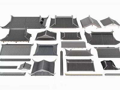 Ancient Architecture Roof Tiles Collection Featuring Various Traditional Styles And Shapes 3d model