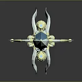Futuristic White And Blue Spaceship 3D Model With Transparent Parts And Gold Accents