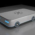 Smart Machine With Gray Square Design Blue Light Accents Circular Top Pattern And Wheels 3d model