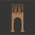 Traditional Archway with Arched Gate and Decorative Roof Orange and Gray Exterior Architectural Design