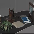 Stylish Desk Supplies Including Pen Holder Candles Tray Plant Books And Abacus