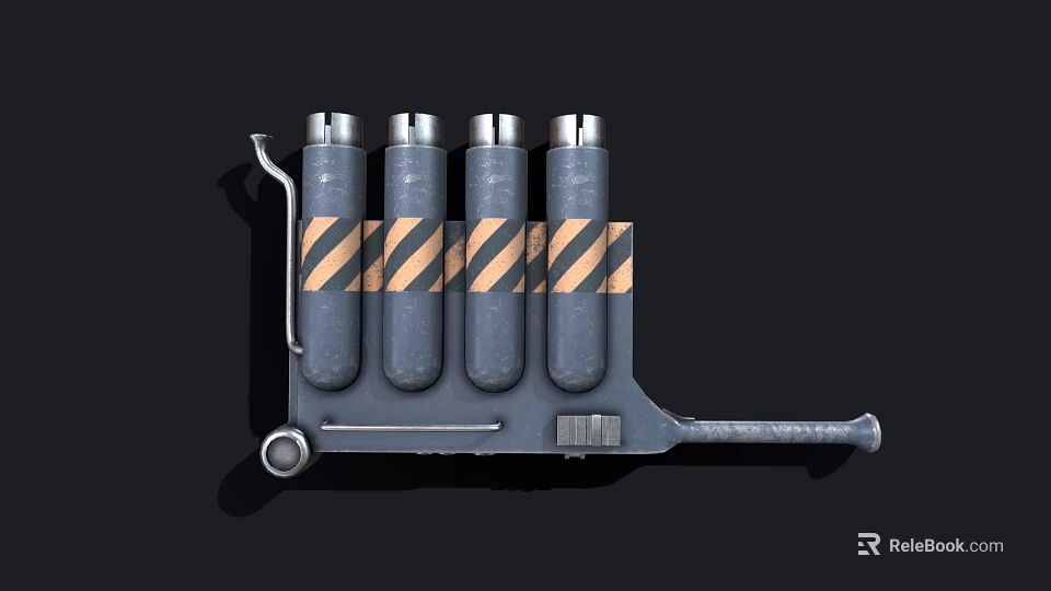 Industrial Equipment With Four Cylindrical Tubes Yellow Black Stripes Wheels And Long Handle 3d model 