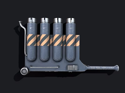 Industrial Equipment With Four Cylindrical Tubes Yellow Black Stripes Wheels And Long Handle 3d model