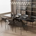 Modern Black Dining Table Set With Chairs Pendant Lights And Glass Cabinets