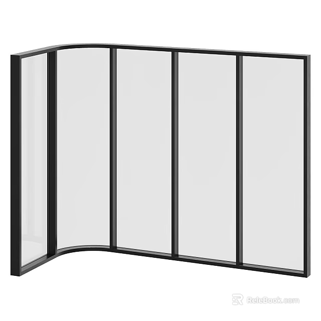 Black Frame Folding Room Divider With Transparent Panels For Space Partitioning Use 3d model