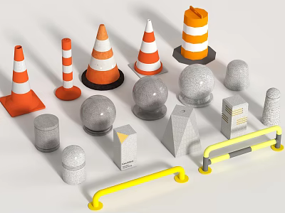 Essential Road Traffic Facilities Featuring Traffic Cones Safety Barriers Bollards And Warning Posts 3d model