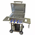Stainless Steel Outdoor Grill Cart With Blue Knobs Gas Tank And Wheels