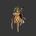 Child Wearing Colorful Traditional Dress With Flowing Cape And Decorative Headpiece Holding Butterfly