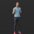 A Man In Light Blue Polo Shirt And Dark Pants Gesturing While Speaking 3d model