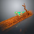 Vibrant Green And Blue Reptile Game Movie Character On Brown Branch With Small Twig