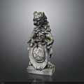 Mythical Guardian Lion Statue Holding Shield With Detailed Ancient Stone Carvings