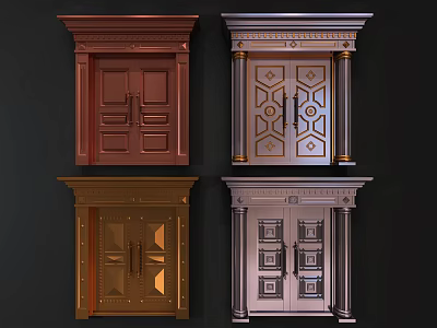 Ornate Classic Entrance Doors With Intricate Carvings Decorative Panels And Metal Detailing 3d model