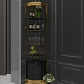 Modern Elegant Wine Cabinet Interior With Glass Shelves Wine Bottles Glasses Green Vase And Fruits