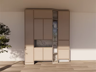 Modern Entryway Cabinet and Side Cabinet with Sleek Design and Beige Finish Accent 3d model
