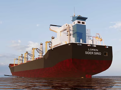 Large Cargo Ship With Red Black Hull On Sea 3d model