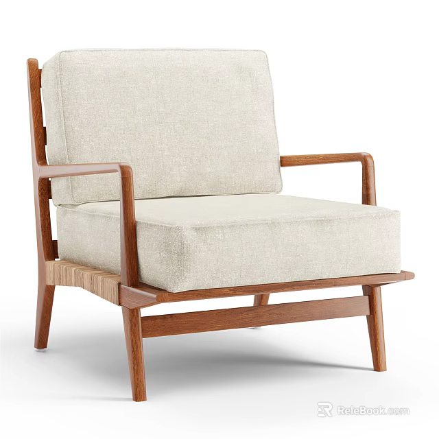 Modern Accent Chair with Wooden Frame Armrests and Beige Upholstered Seat Backrest 3d model 