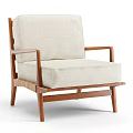 Modern Accent Chair with Wooden Frame Armrests and Beige Upholstered Seat Backrest