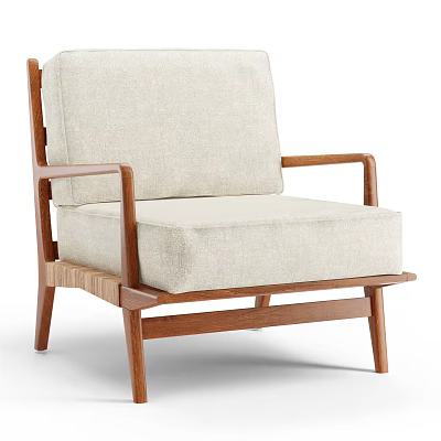 Modern Accent Chair with Wooden Frame Armrests and Beige Upholstered Seat Backrest 3d model