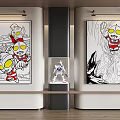 Abstract Paintings Featuring Glowing Eyes Characters On Wall With Display Cabinet Model 3d model