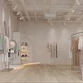 Modern Clothing Store Interior With Mannequin Dress Wooden Flooring And Clothing Racks