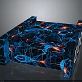 Deep Blue Cosmic Background With Radiant Spiral Patterns And Circuit Board Floor For Space Technology