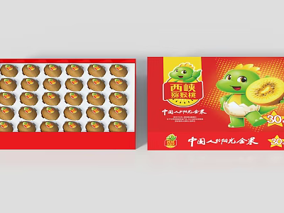 Fresh Tibet Specialty Kiwi Fruits in Red Box Packaging with Cartoon Design 3d model