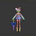Elegant 3D Fantasy Character In Blue Outfit With Hat And Umbrella