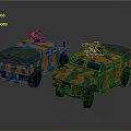 Two Armored Military Vehicles With Green Orange Camouflage And Roof Machine Guns