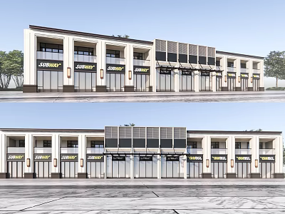Modern Two Story Commercial Street With Glass Shop Fronts And Architectural Design 3d model