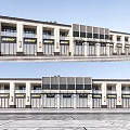Modern Two Story Commercial Street With Glass Shop Fronts And Architectural Design